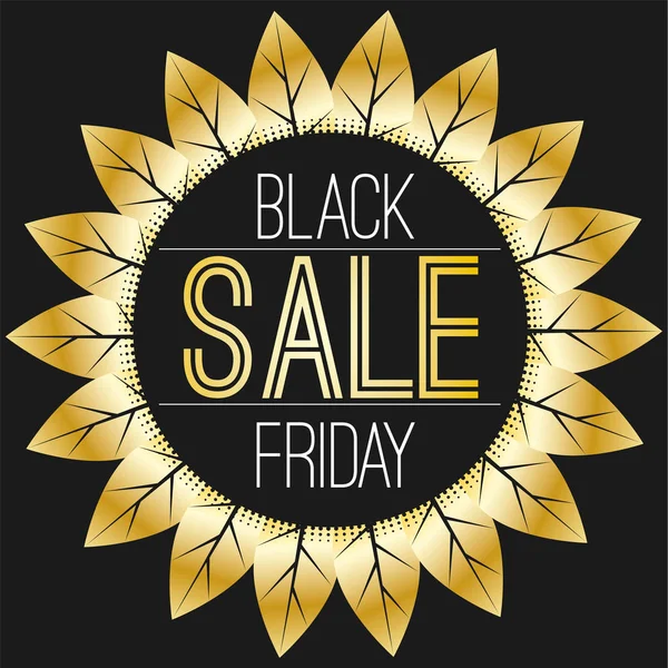 Black Friday Sale poster dengan daun emas - Stok Vektor