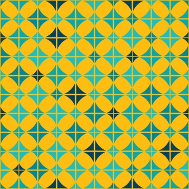 Mavi şekiller ve sarı arka plana sahip Dikişsiz vintage desen