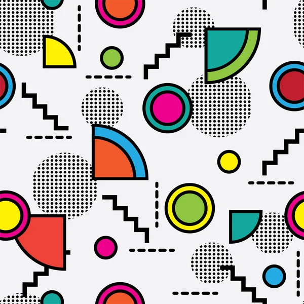 カラフルな幾何学的な図形とシームレスなメンフィス スタイルのパターン — ストックベクタ