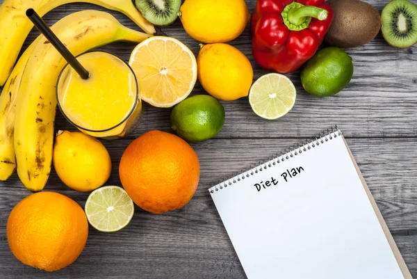 Fitness concept with fruit. Top view background concept. Fitness — Stock Photo, Image