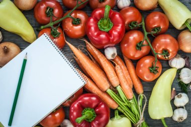 Sebze karışık fitness kavramı. Üstten Görünüm.