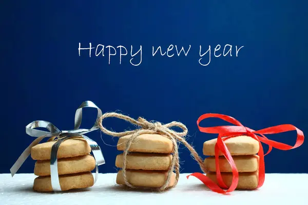 Galletas Sobre Fondo Azul Concepto Año Nuevo — Foto de Stock