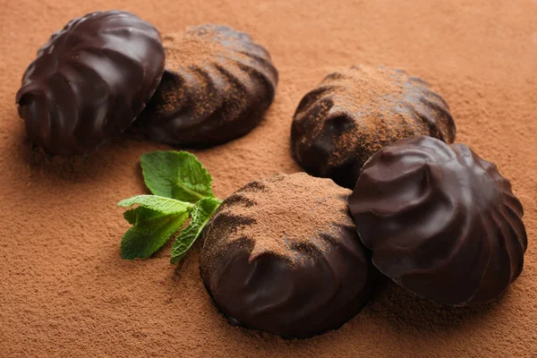 Зефір в шоколаді і м'яті — стокове фото