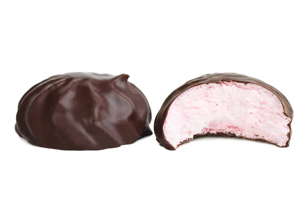 Marshmallows Rosa Chocolate Isolado Fundo Branco — Fotografia de Stock