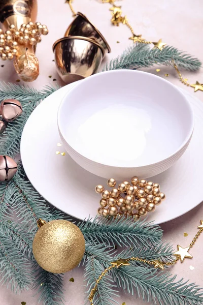Ceramic dishes with golden Christmas decor