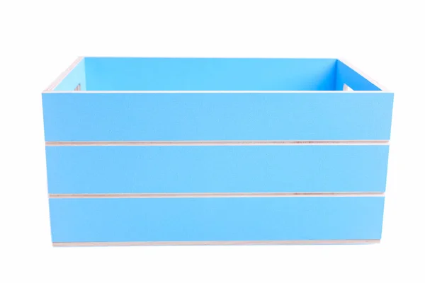 Dekorative Blaue Holzkiste Isoliert Auf Weißem Hintergrund — Stockfoto