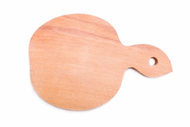 Beyaz arka planda izole edilmiş ürünleri kesmek için tahta tahta tahta..