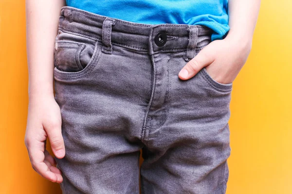 Boy Gray Jeans Close Stylish Look — Stock Photo, Image