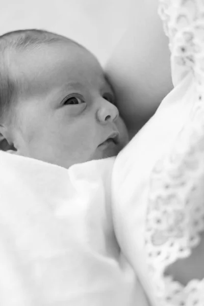 Madre Con Bebé Recién Nacido Sobre Blanco Foto Blanco Negro —  Fotos de Stock