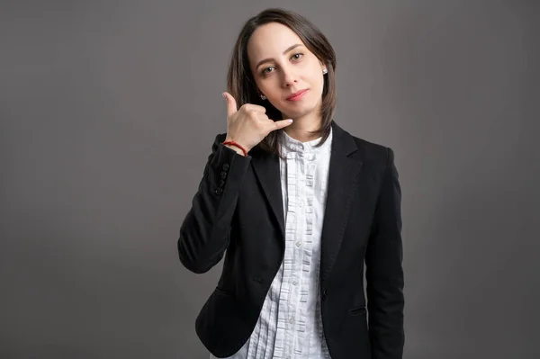 Retrato Maravillosa Mujer Negocios Joven Wering Traje Negro Camisa Que — Foto de Stock