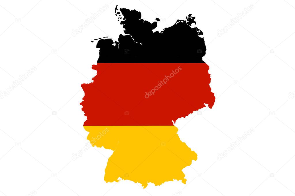 Map of Germany with national flag isolated on white background