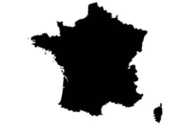 Fransa 'nın siyah haritası beyaz arka planda izole edilmiş