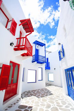 Güzel balkon ve Santorini park Tayland içinde pencere eşiği