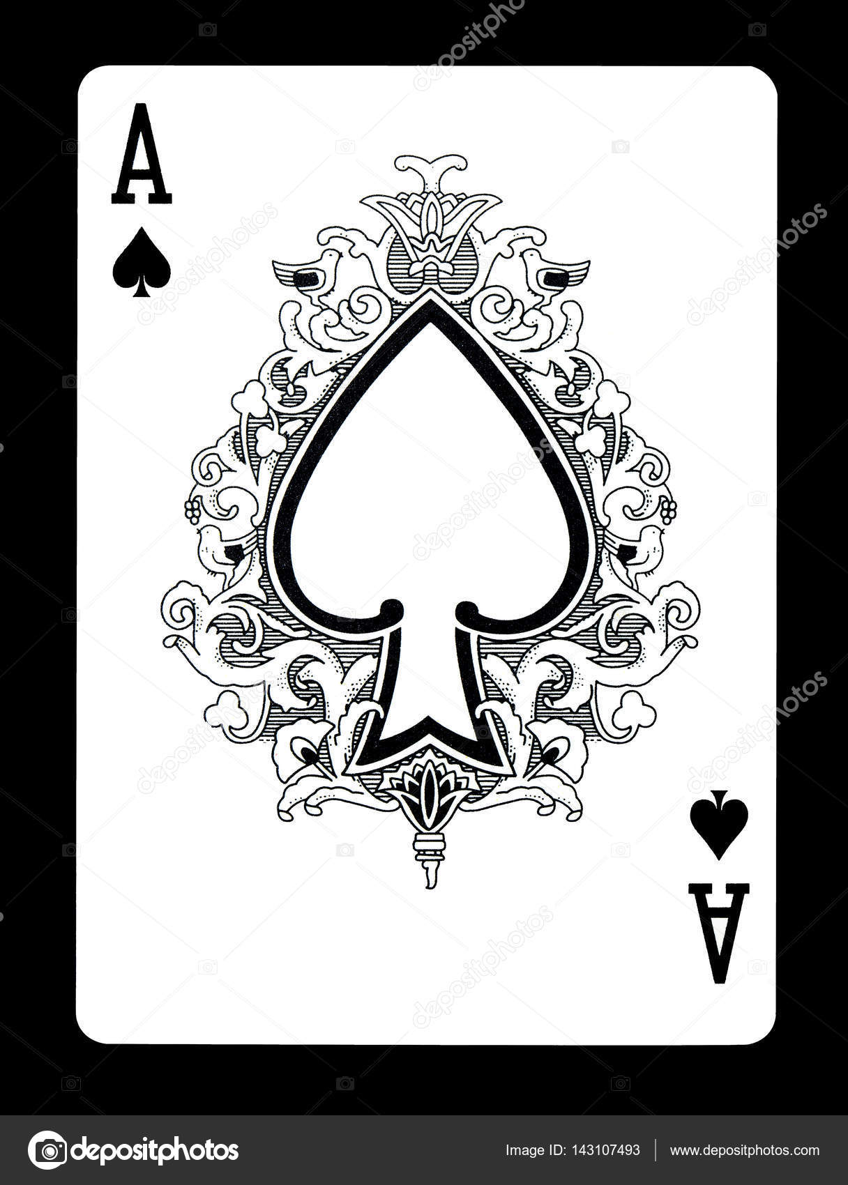 Ace of spades playing card, isolated on black background. — Stock Photo