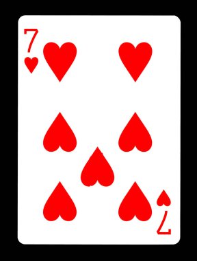 Hearts oyun kağıdı, siyah arka plan üzerine izole yedisi. 