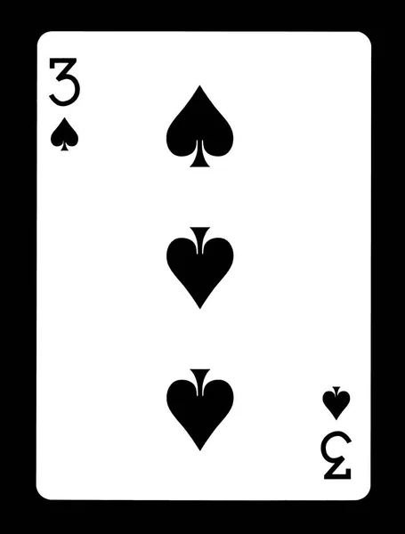 Three of spades playing card, isolated on black background. — Stock Photo, Image