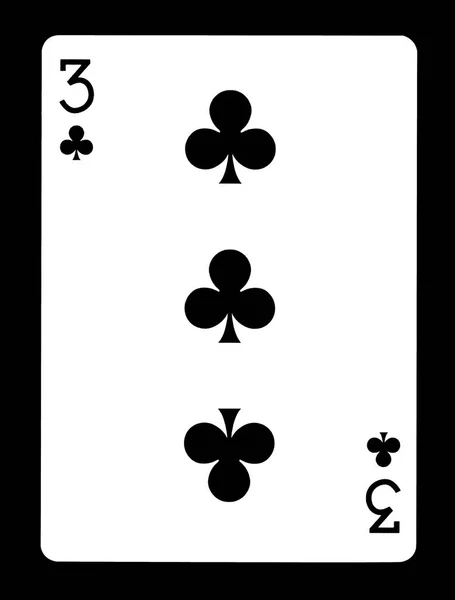 Drie Clubs speelkaart, geïsoleerd op zwarte achtergrond. — Stockfoto