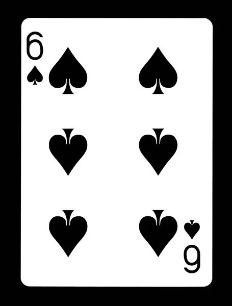 Sex av spader spelkort, isolerad på svart bakgrund. — Stockfoto