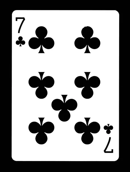 Zeven clubs speelkaart, geïsoleerd op zwarte achtergrond. — Stockfoto