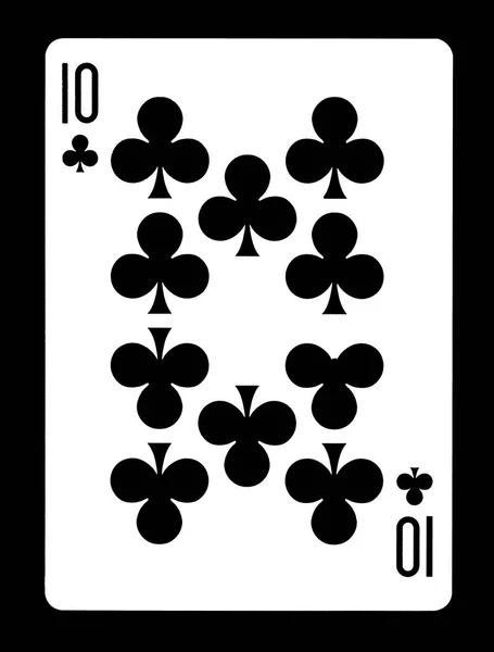 Tio av klubbar spelkort, isolerad på svart bakgrund. — Stockfoto