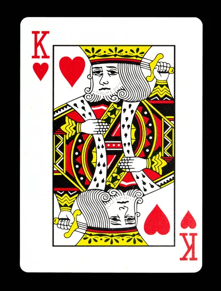 King of hearts playing card, isolated on black background.