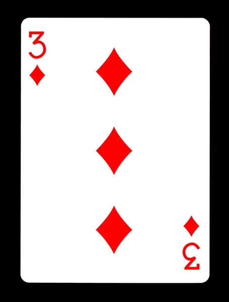 Tres de Diamantes jugando a las cartas, aislados sobre fondo negro . — Foto de Stock