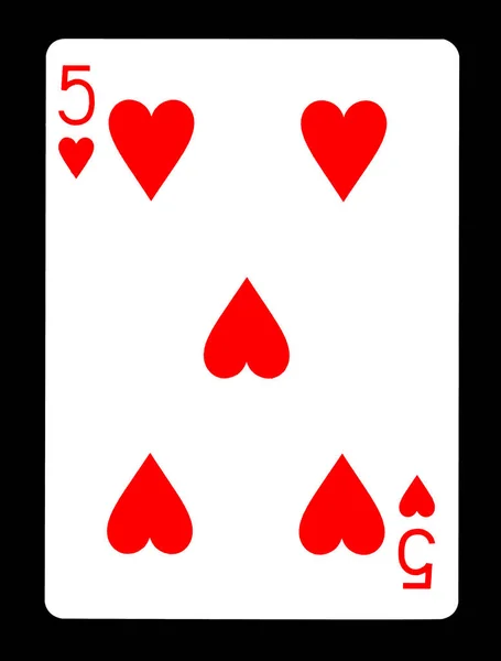 Pět ze srdce hrací karty, izolované na černém pozadí. — Stock fotografie