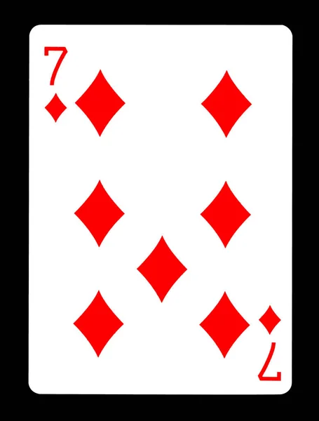 Syv af diamanter spillekort, isoleret på sort baggrund . - Stock-foto