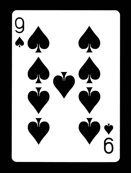 Dziewiątka pik kart do gry, na białym na czarnym tle. — Zdjęcie stockowe