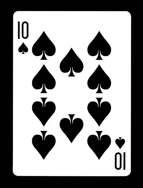 Tien van de speelkaart schoppen, geïsoleerd op zwarte achtergrond. — Stockfoto