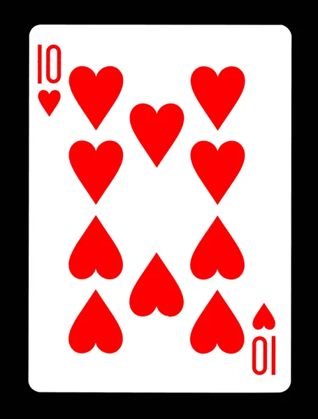 Tio av hearts spelkort, isolerad på svart bakgrund. — Stockfoto