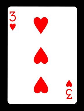 Üç kupa oyun kağıdı, siyah arka plan üzerine izole. 