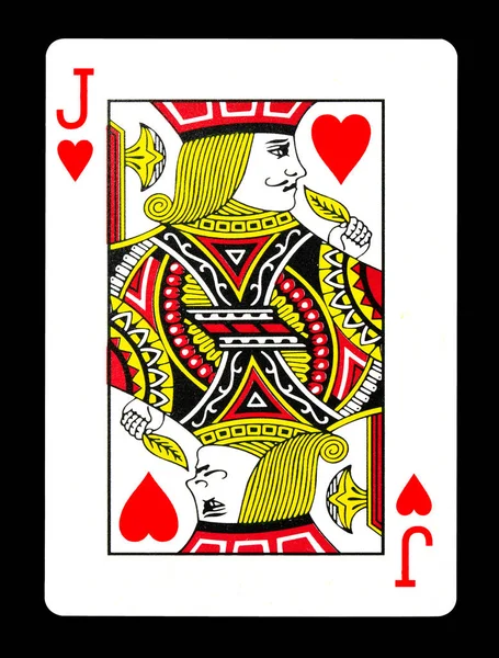 Jack of hearts jouant à la carte, isolé sur fond noir . — Photo