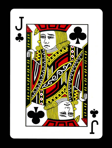 Jack of clubs playing card, isolated on black background. — Stock Photo, Image