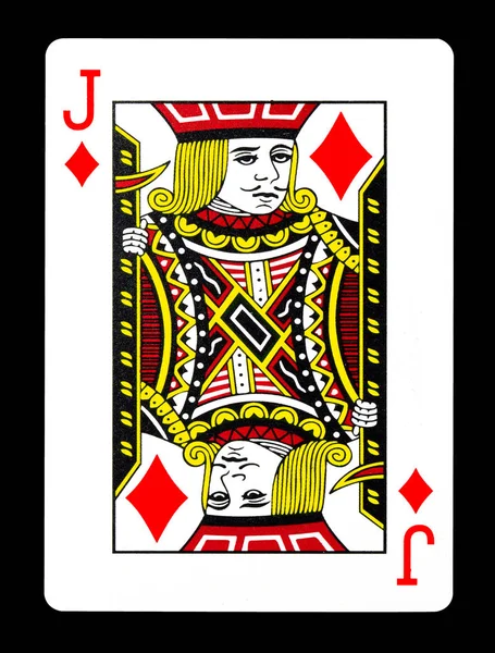 Jack of Diamonds playing card, isolated on black background.