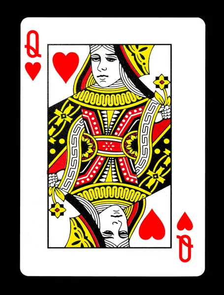 Queen of hearts playing card, isolated on black background. — Stock Photo, Image