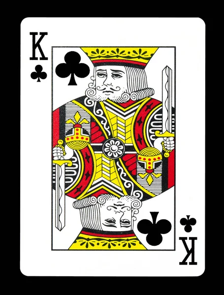 Король клубів грає на карті, ізольований на чорному тлі . — стокове фото