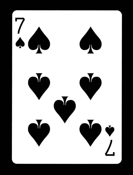 Sieben Pik-Spielkarten, isoliert auf schwarzem Hintergrund. — Stockfoto