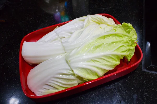 Close-up op de groente voor sukiyaki of shabu shabu instellen — Stockfoto