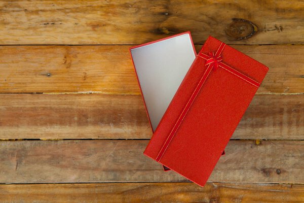 gift boxes on wooden background with copy space
