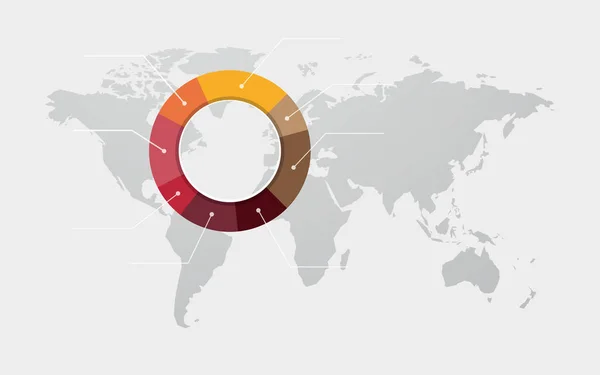 Цветная круговая диаграмма на карте мира — стоковый вектор