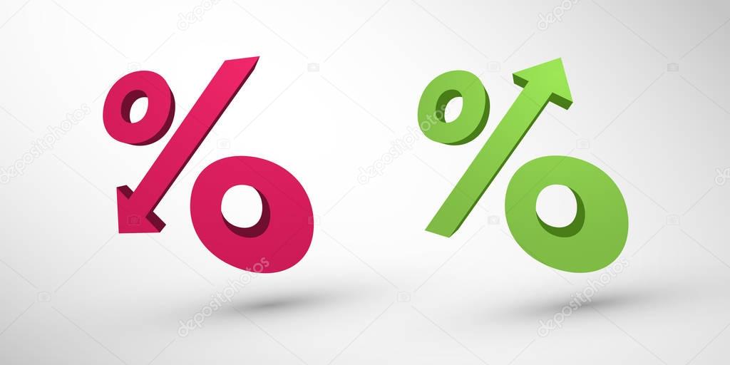 Percentage decrease and growth 3d icons