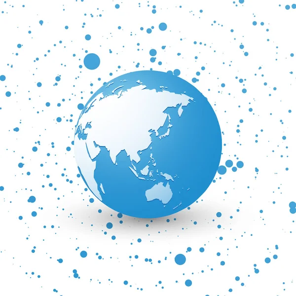 Globe bleu du monde sur fond pointillé planète terre asie — Image vectorielle