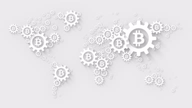 Bitcoin küresel sistem konsepti ile soyut Dünya Haritası