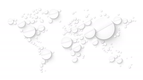 Анимация Карта Мира Состоящая Белых Таблеток — стоковое видео