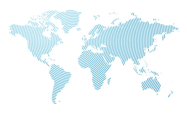 Abstrakcyjna Mapa Świata Złożona Niebieskich Linii Fal Radiowych — Wektor stockowy