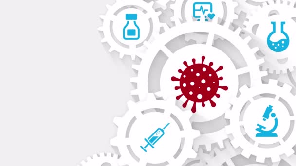 Coronavirus Covid Medical Concept Gears Pandemic Prevention Research Icons — Stock Video