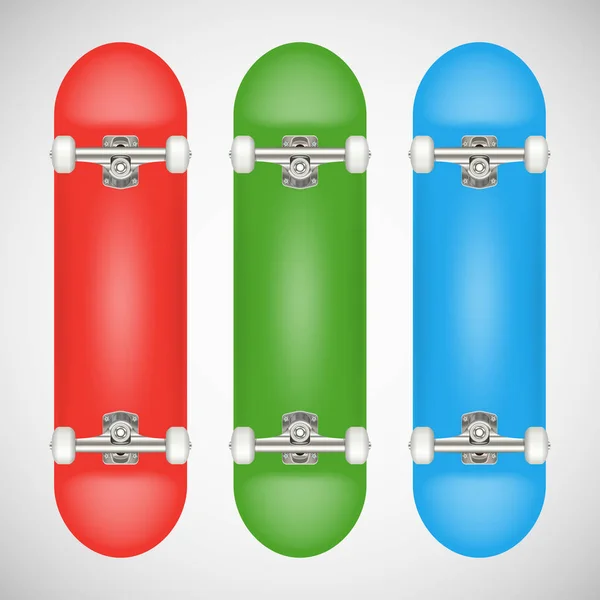 Realistische Leeg Skateboard Sjabloon Rood Groen Blauw — Stockvector