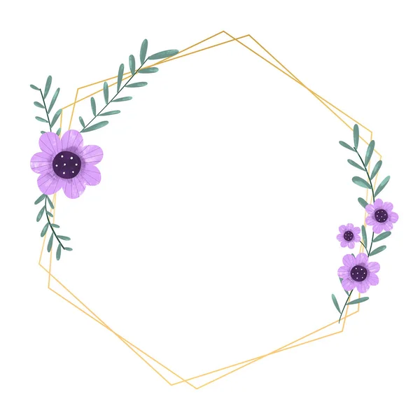 Illustration Eines Zarten Goldenen Rahmens Mit Blühenden Blumen Blüten Und — Stockfoto