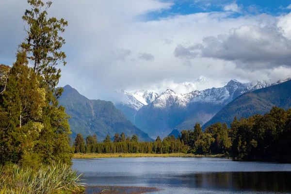 Mount Cook Och Mount Tasman Utsikt Från Sjön Matheson Nya — Stockfoto